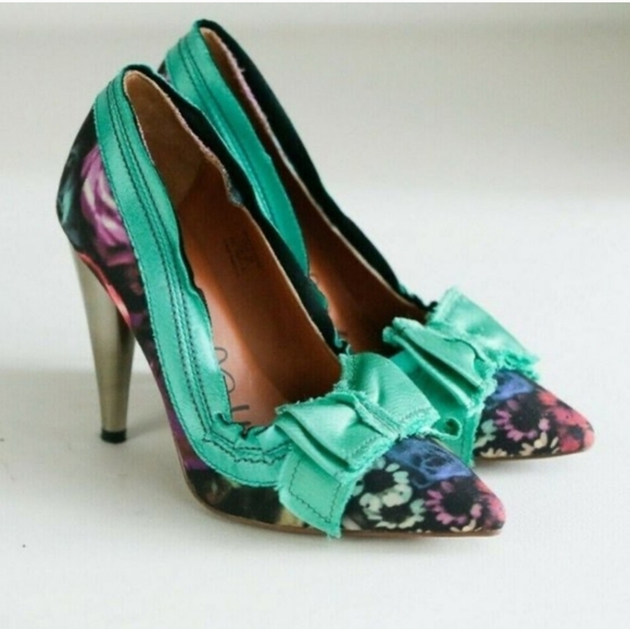 Lanvin for H & M Teal Bow Floral Heels - Picture 3 of 8